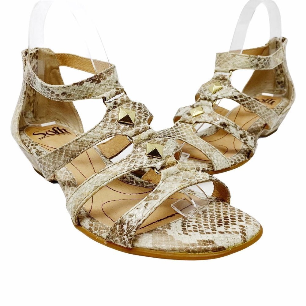 Sofft Caged Sandal Python Snake Demi Wedge Gray 7.